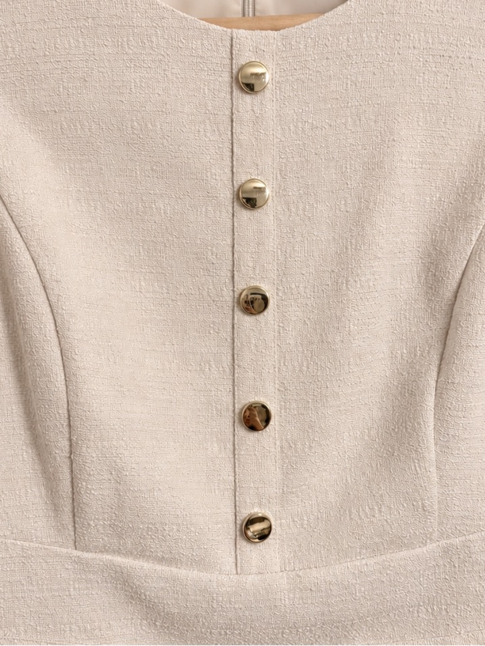 Andrew Marc Ivory Textured Gold Button Fit & Flare Dress Size 12 - Picture 3 of 8
